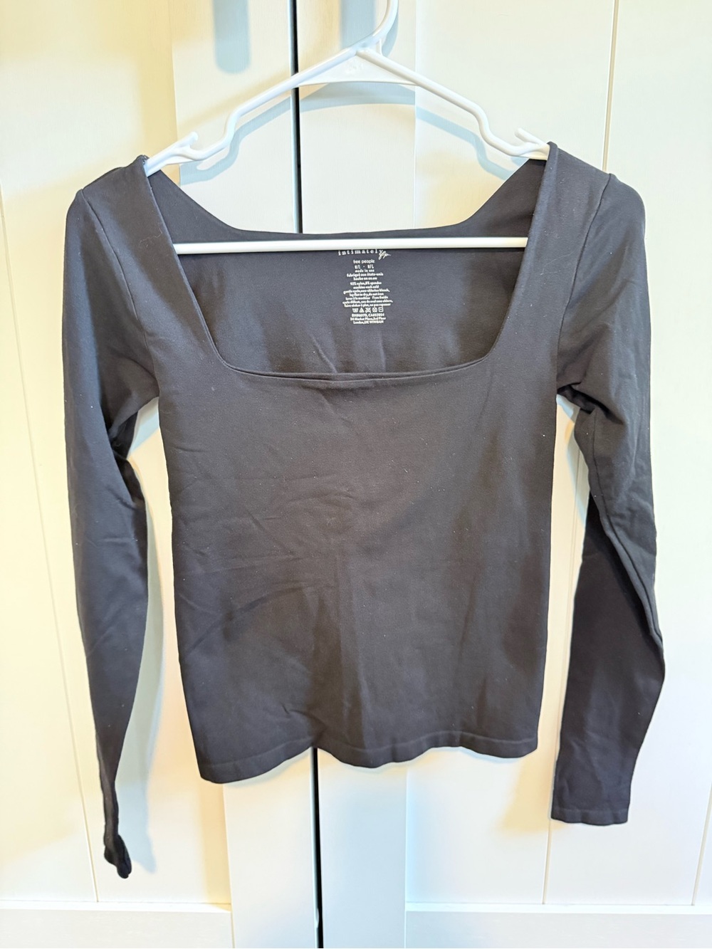 Free People Black Square-Neck Long Sleeve Top